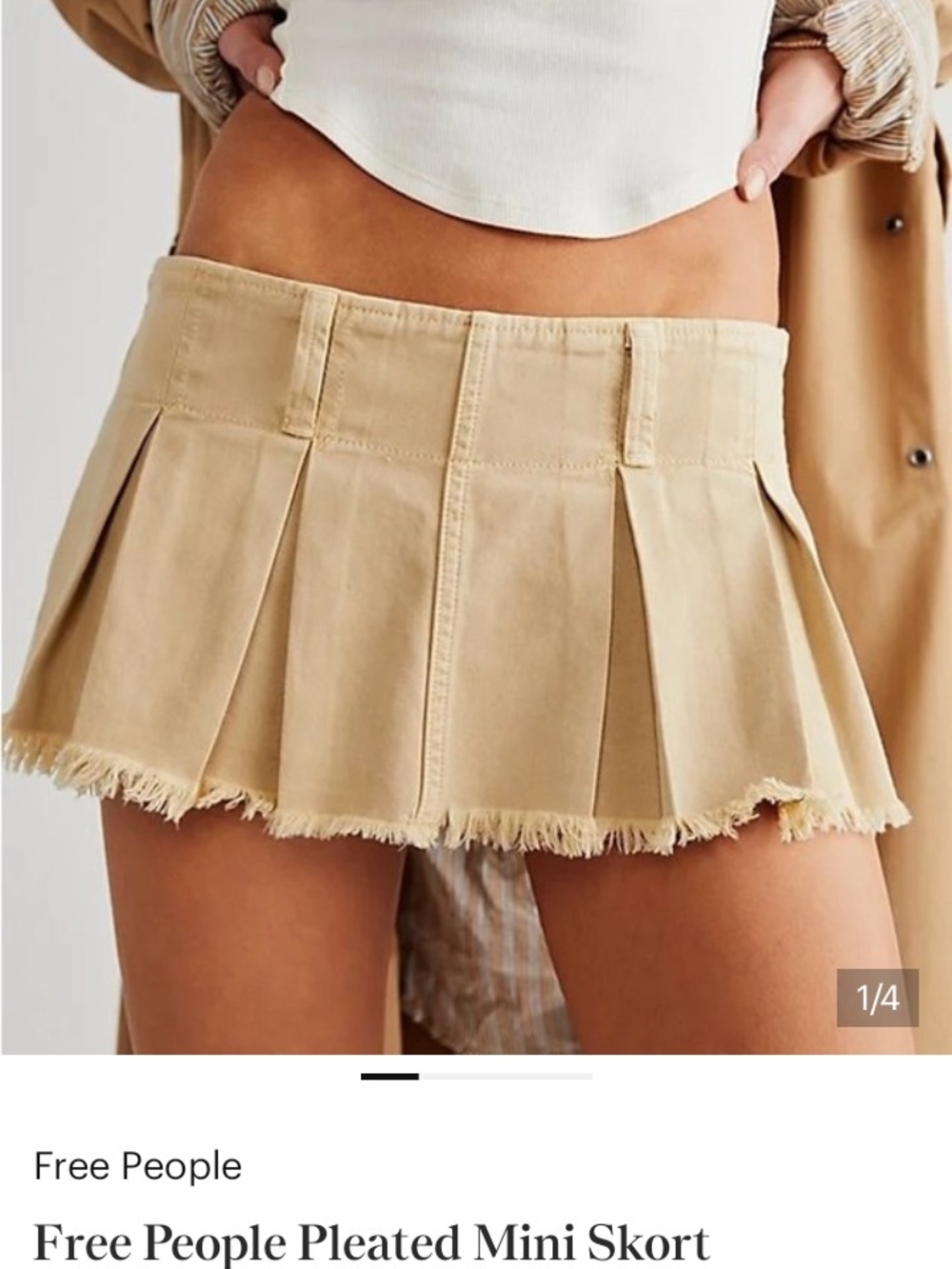 Free People Frayed Pleated Mini Skort in Beige